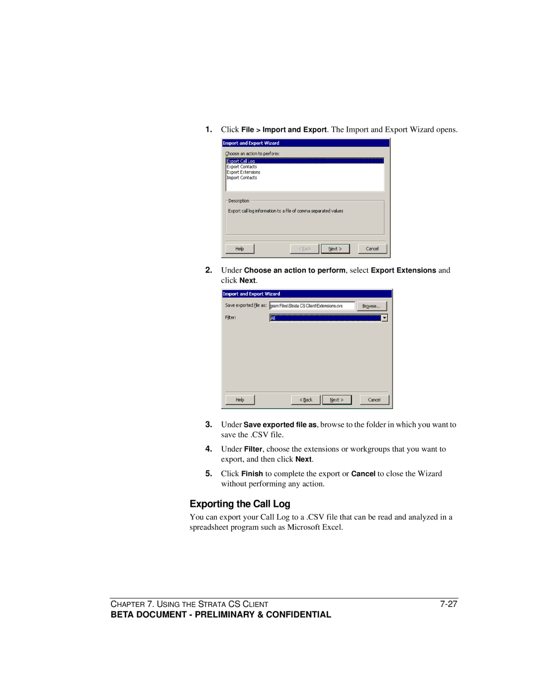 Toshiba Strata CS manual Exporting the Call Log 