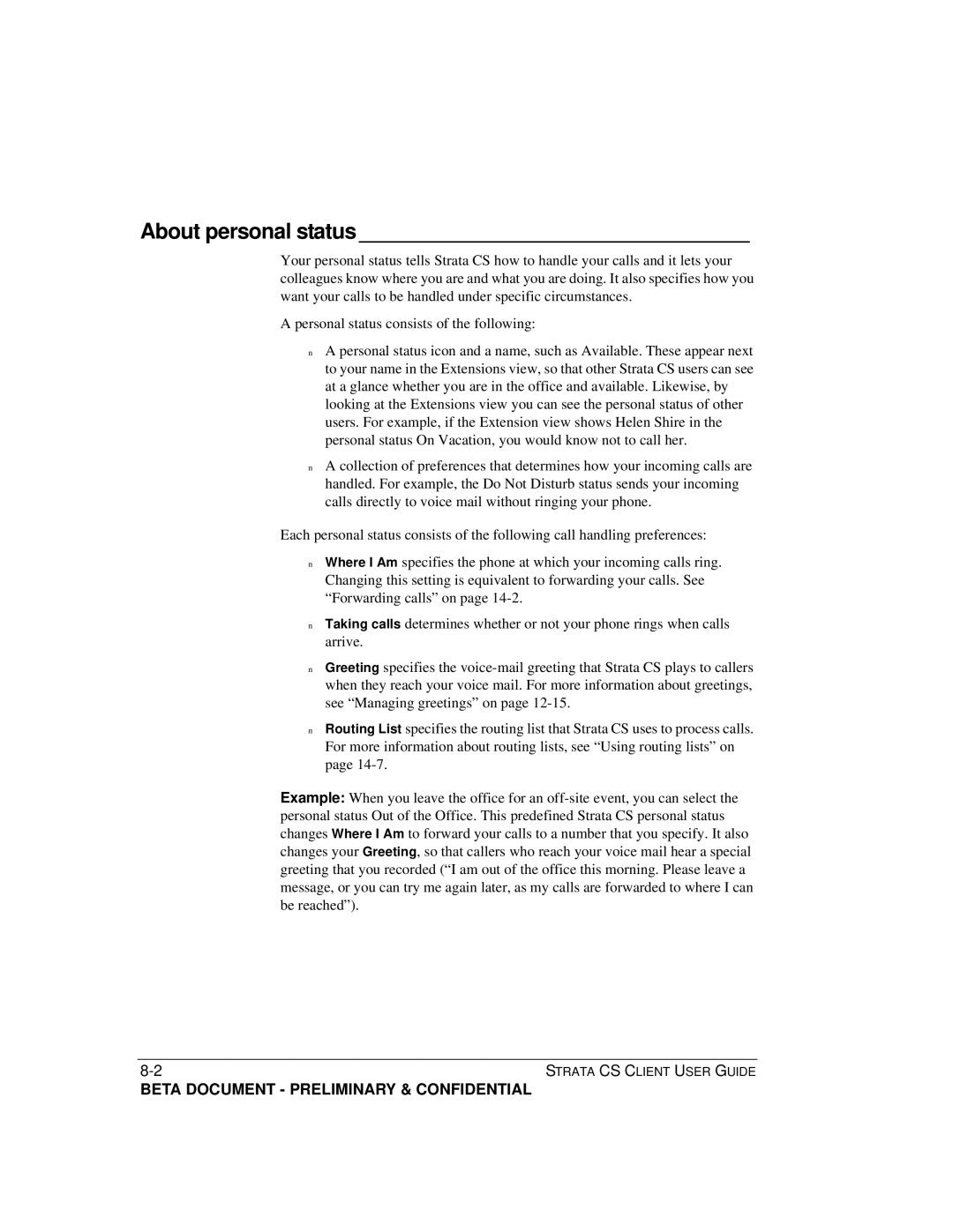 Toshiba Strata CS manual About personal status 