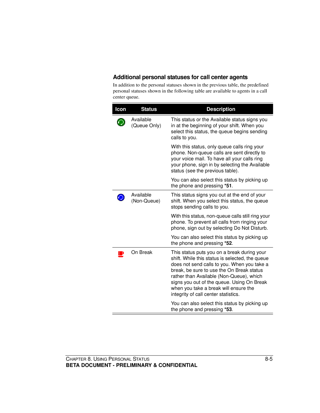 Toshiba Strata CS manual Additional personal statuses for call center agents 