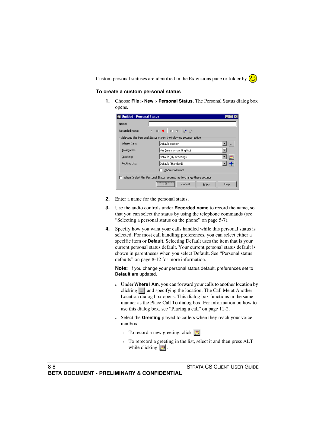 Toshiba Strata CS manual To create a custom personal status 