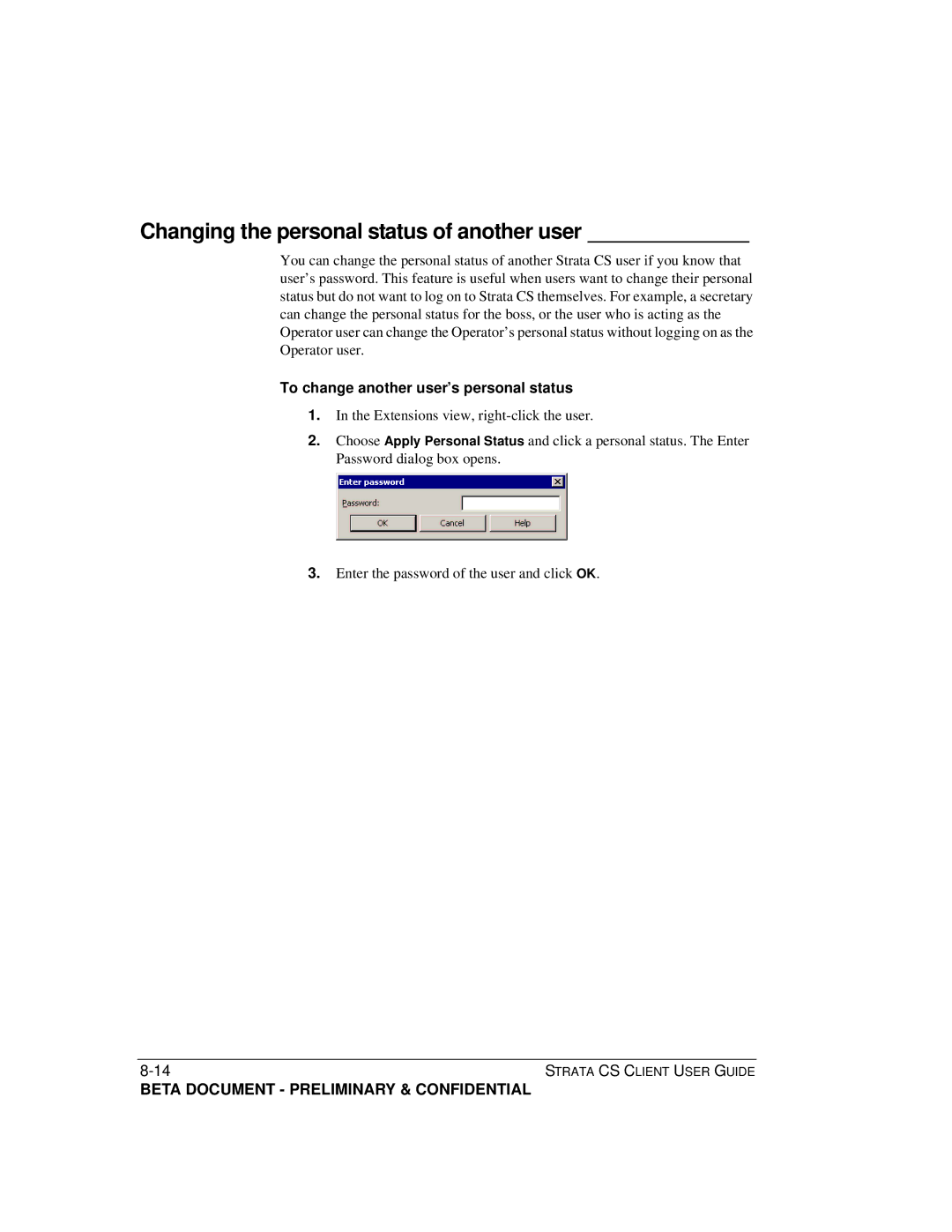 Toshiba Strata CS manual Changing the personal status of another user, To change another user’s personal status 