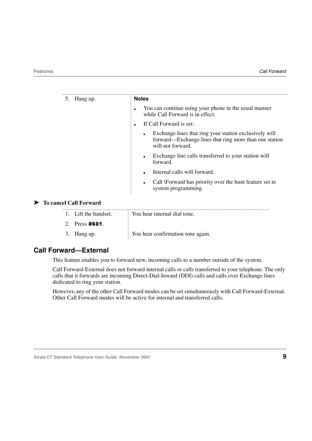 Toshiba Strata CT manual Call Forward-External, To cancel Call Forward 