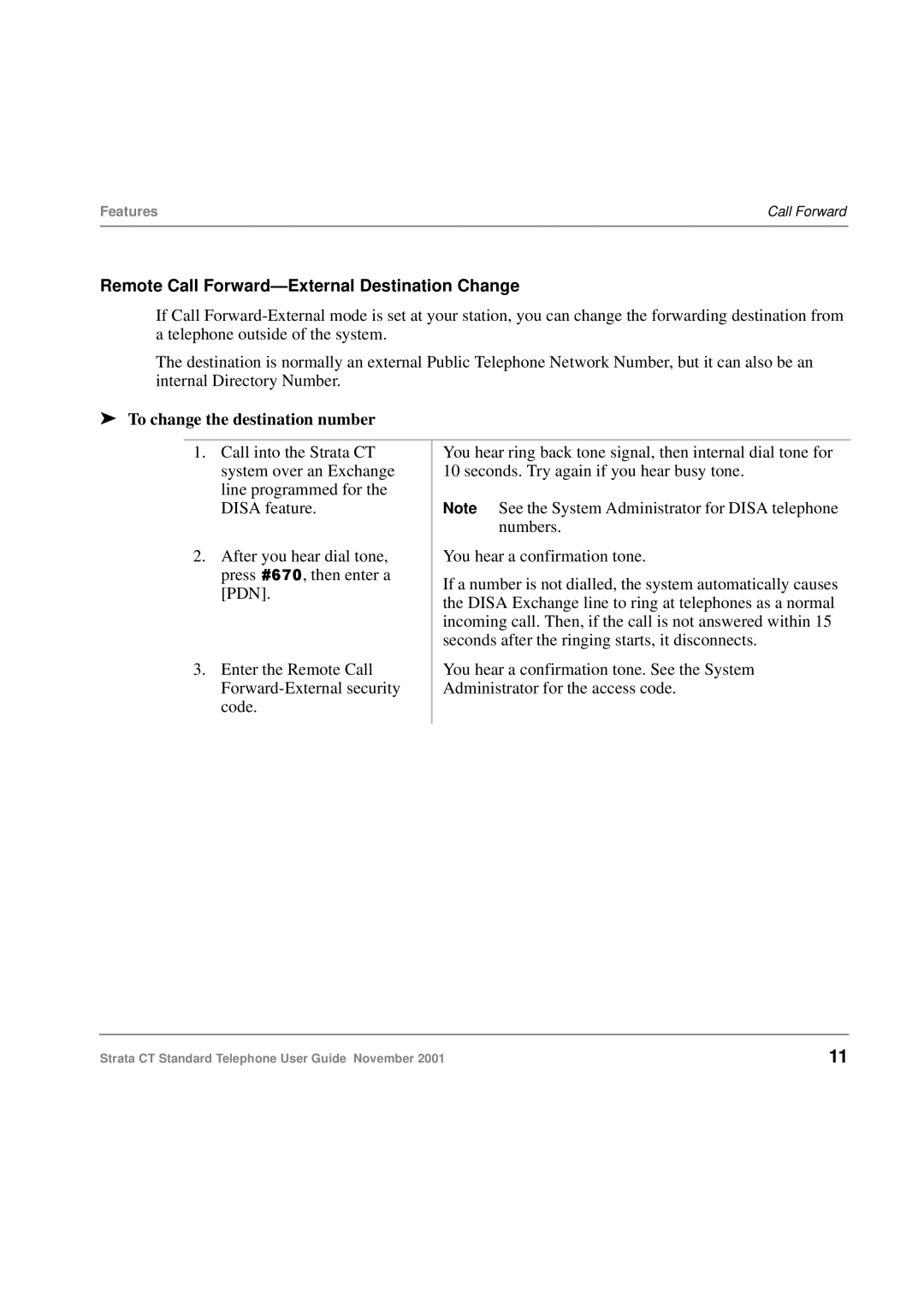 Toshiba Strata CT manual Remote Call Forward-External Destination Change, To change the destination number 