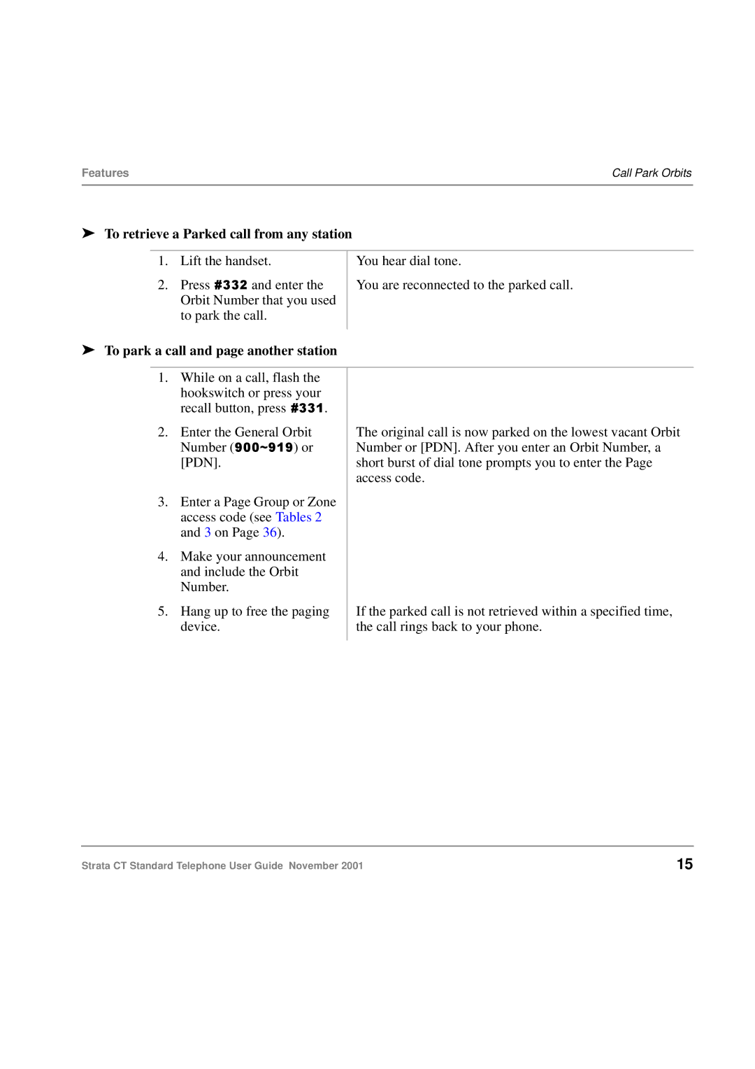 Toshiba Strata CT manual To retrieve a Parked call from any station, To park a call and page another station 