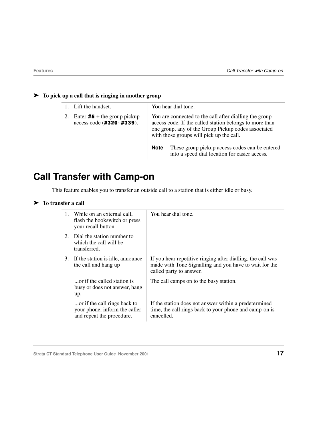 Toshiba Strata CT manual Call Transfer with Camp-on, To pick up a call that is ringing in another group, To transfer a call 