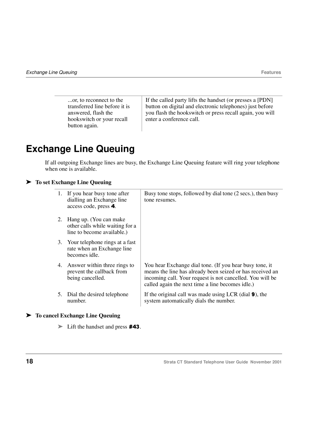 Toshiba Strata CT manual To set Exchange Line Queuing, To cancel Exchange Line Queuing 