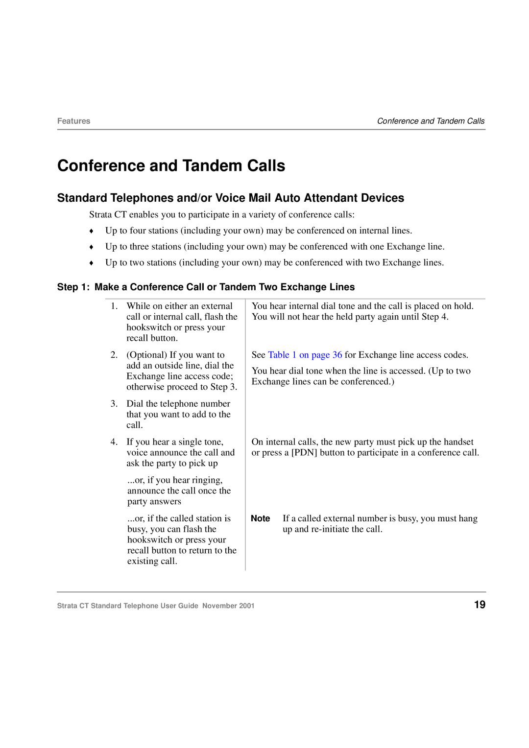 Toshiba Strata CT manual Conference and Tandem Calls, Standard Telephones and/or Voice Mail Auto Attendant Devices 