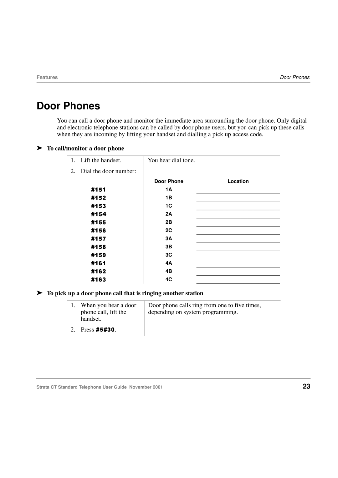 Toshiba Strata CT manual Door Phones, To pick up a door phone call that is ringing another station 