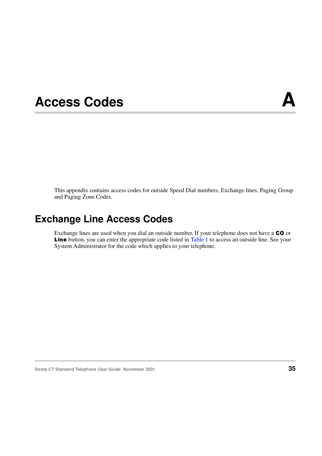 Toshiba Strata CT manual Exchange Line Access Codes 