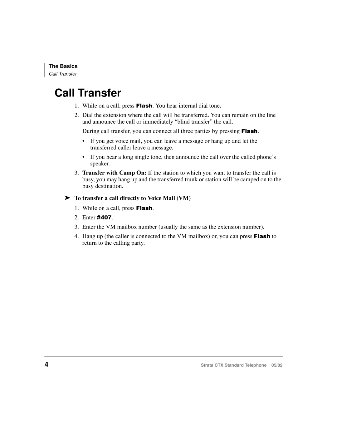 Toshiba Strata CTX manual Call Transfer, To transfer a call directly to Voice Mail VM 