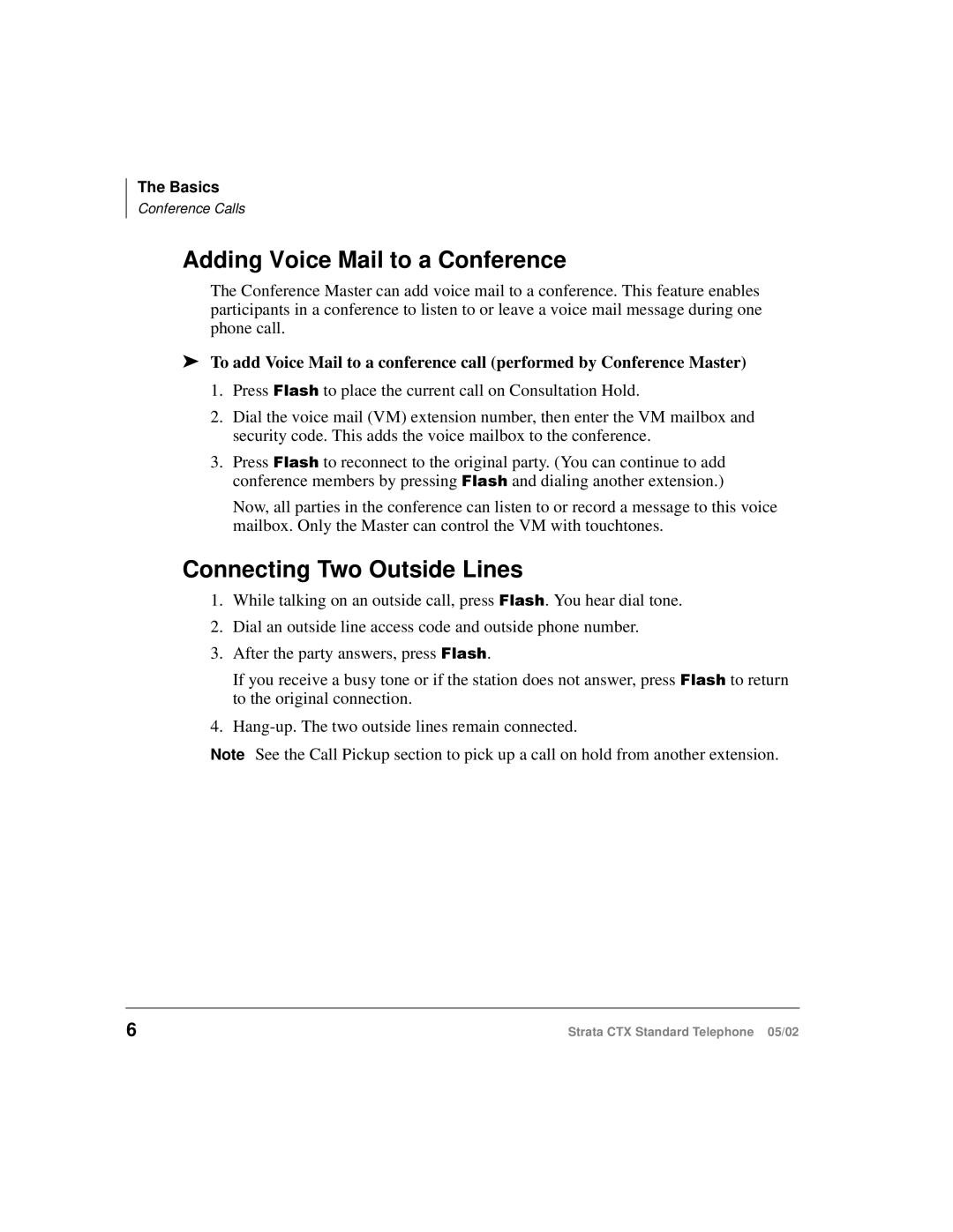 Toshiba Strata CTX manual Adding Voice Mail to a Conference, Connecting Two Outside Lines 