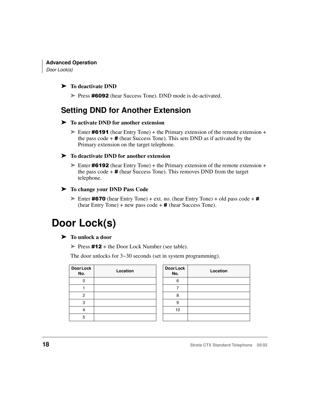 Toshiba Strata CTX manual Door Locks, Setting DND for Another Extension 