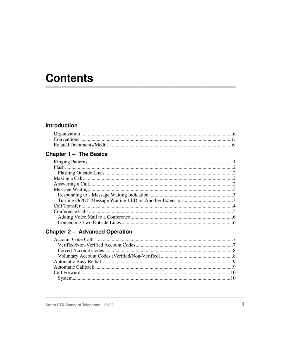 Toshiba Strata CTX manual Contents 