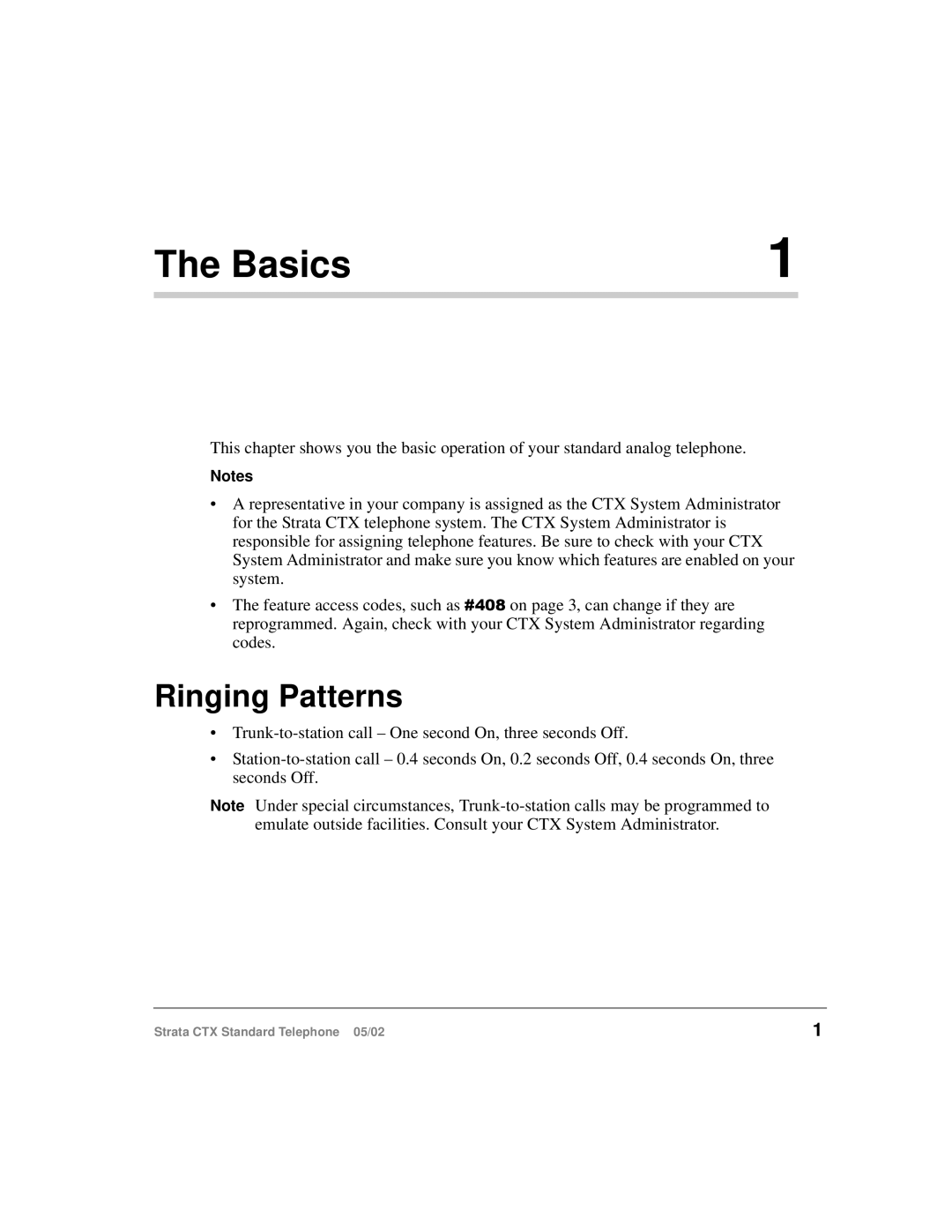 Toshiba Strata CTX manual Basics, Ringing Patterns 