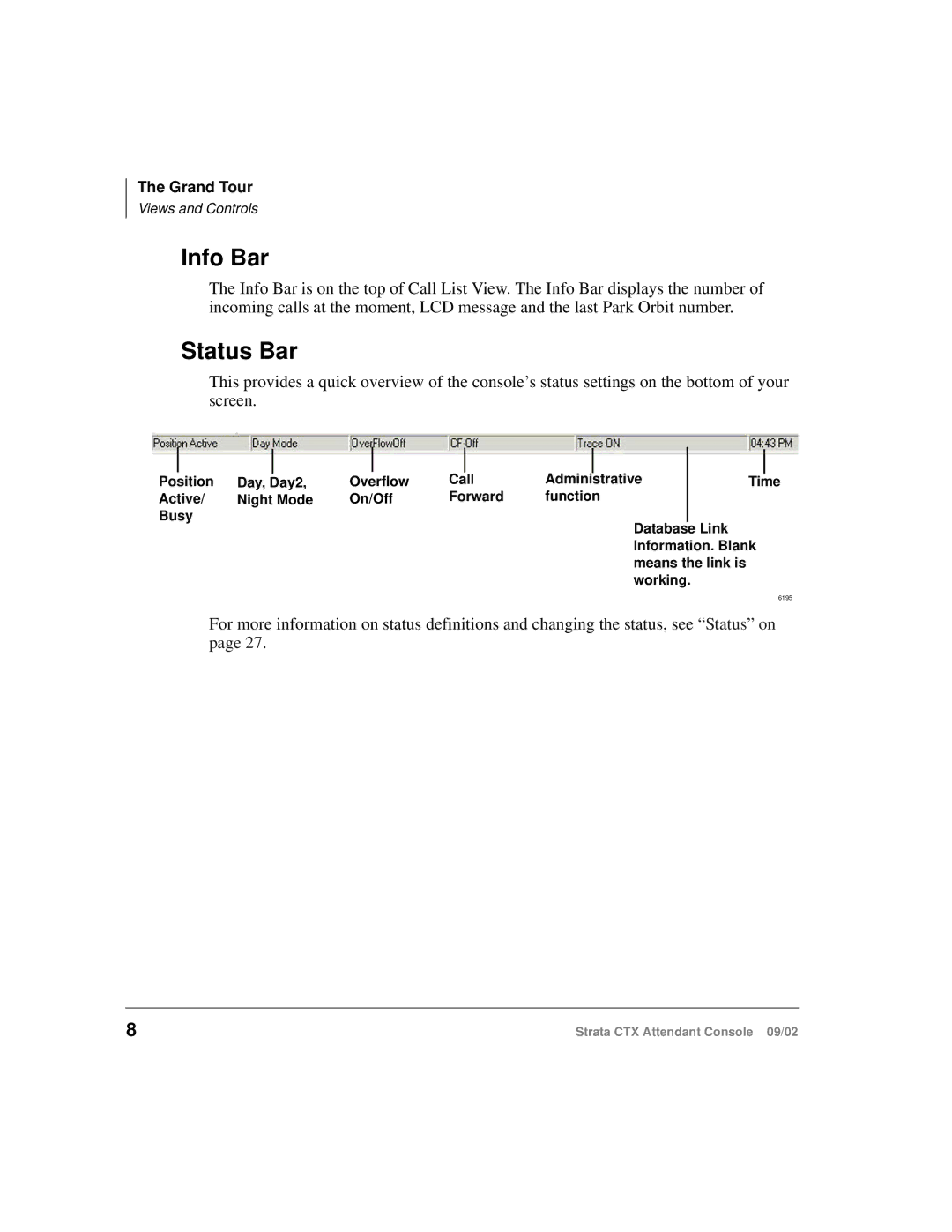 Toshiba Strata CTX manual Info Bar, Status Bar 