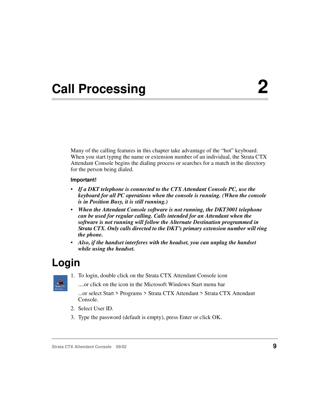 Toshiba Strata CTX manual Call Processing, Login 