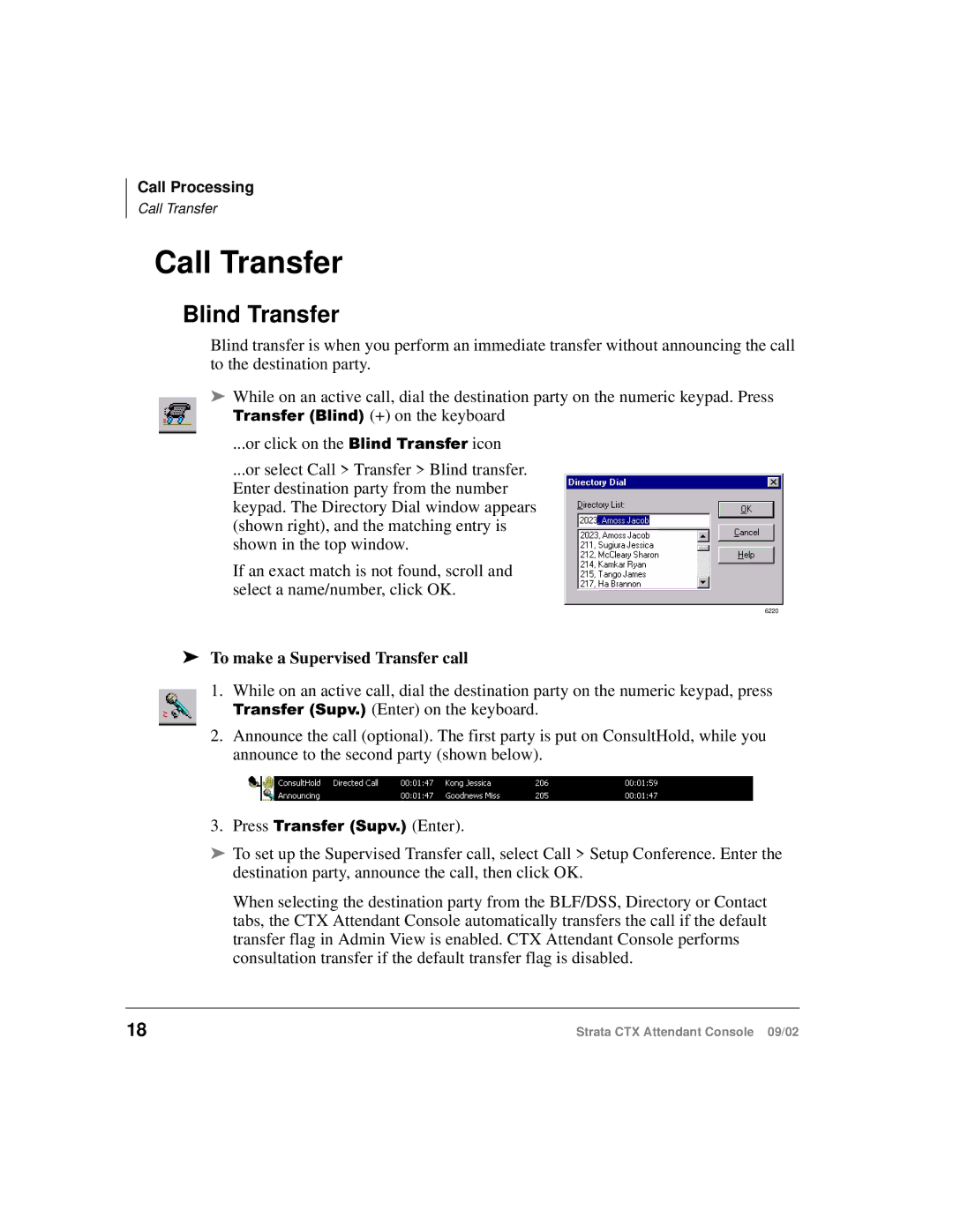 Toshiba Strata CTX manual Call Transfer, Blind Transfer, To make a Supervised Transfer call 