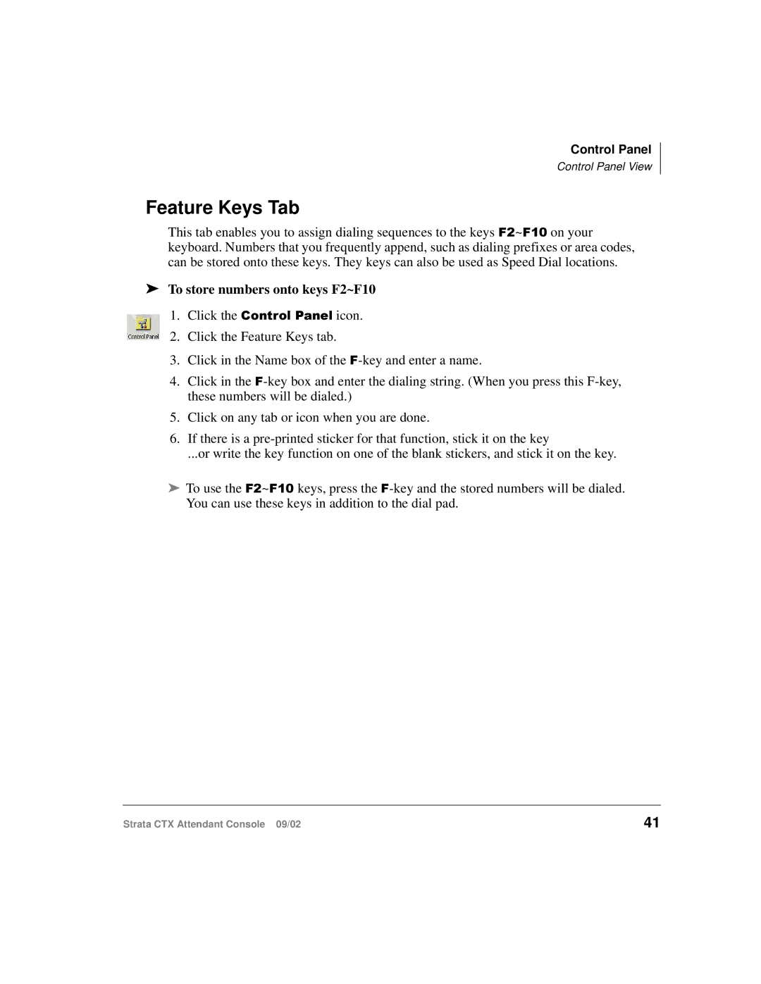 Toshiba Strata CTX manual Feature Keys Tab, To store numbers onto keys F2~F10 