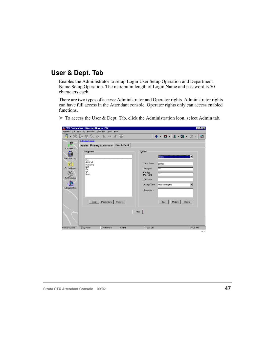 Toshiba Strata CTX manual User & Dept. Tab 