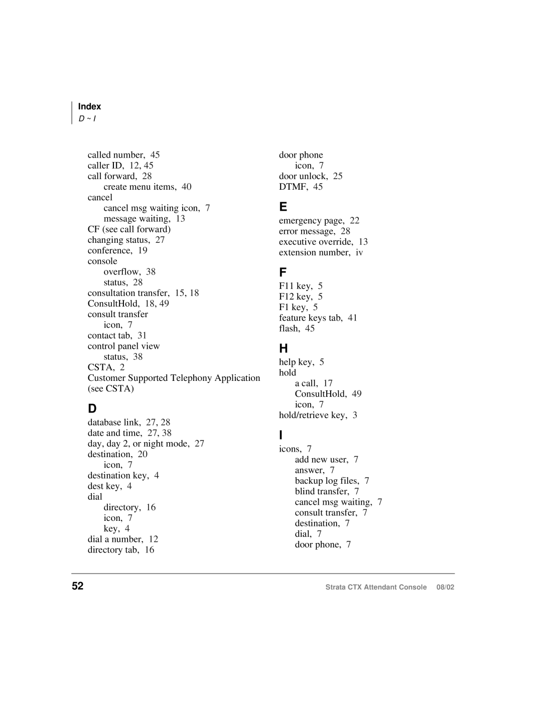 Toshiba Strata CTX manual Index 