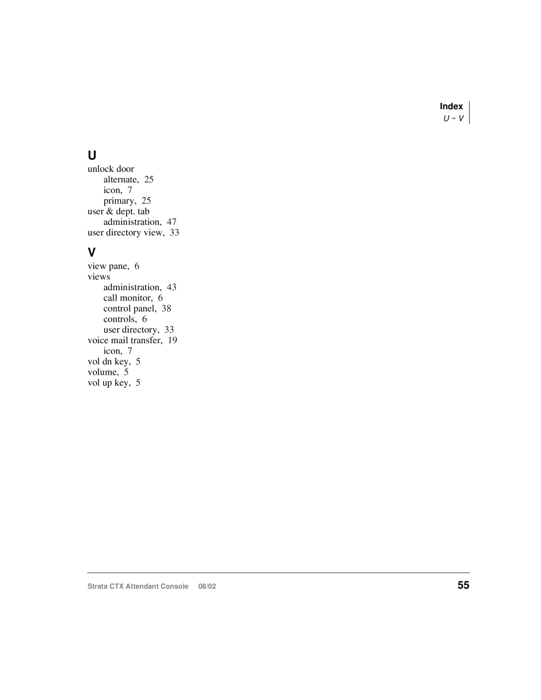 Toshiba Strata CTX manual Index 