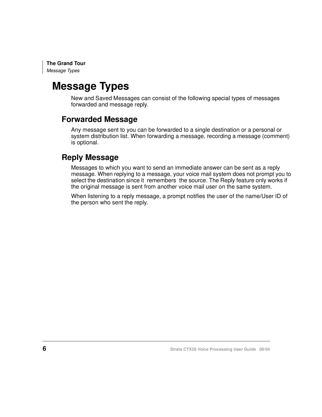 Toshiba Strata CTX28 manual Message Types, Forwarded Message, Reply Message 