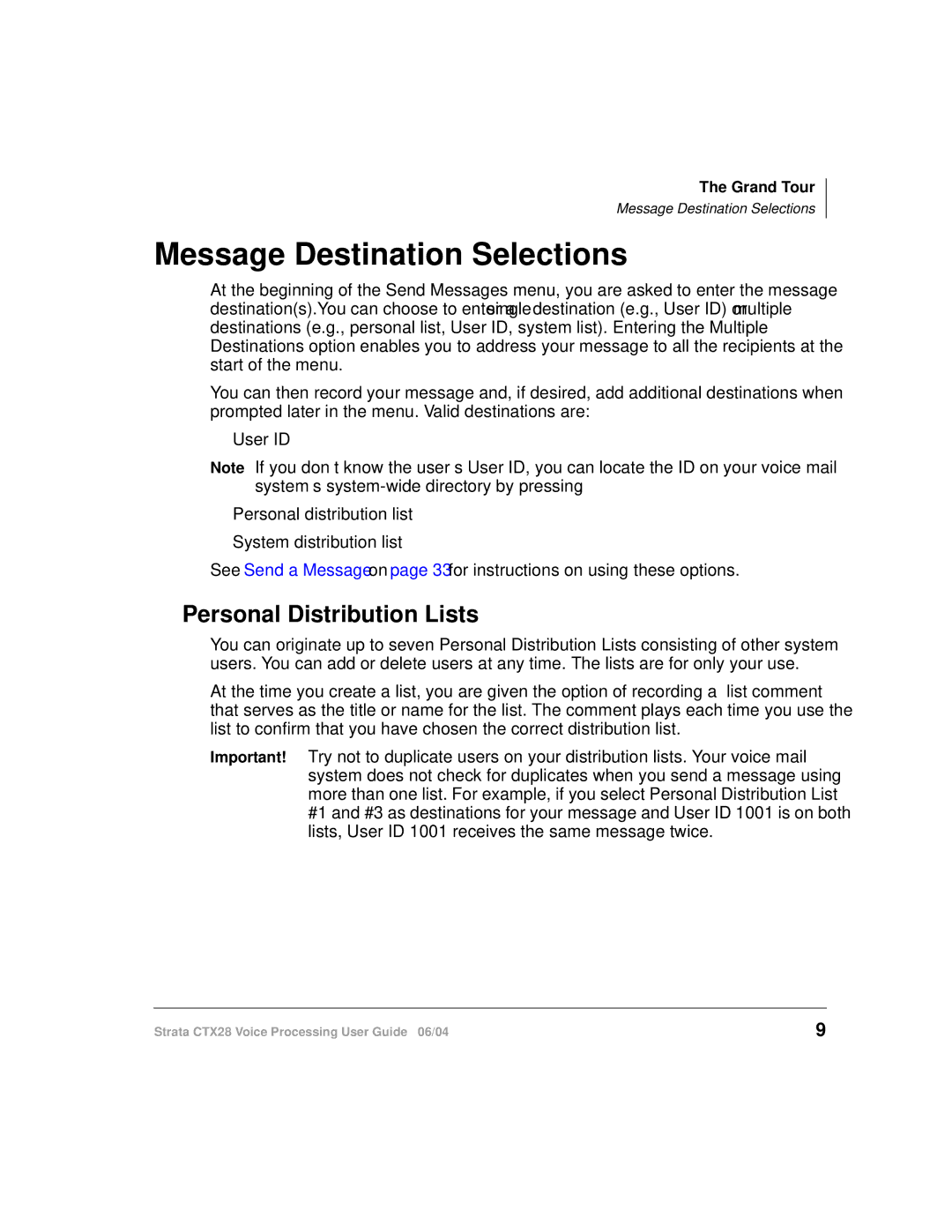 Toshiba Strata CTX28 manual Message Destination Selections, Personal Distribution Lists 