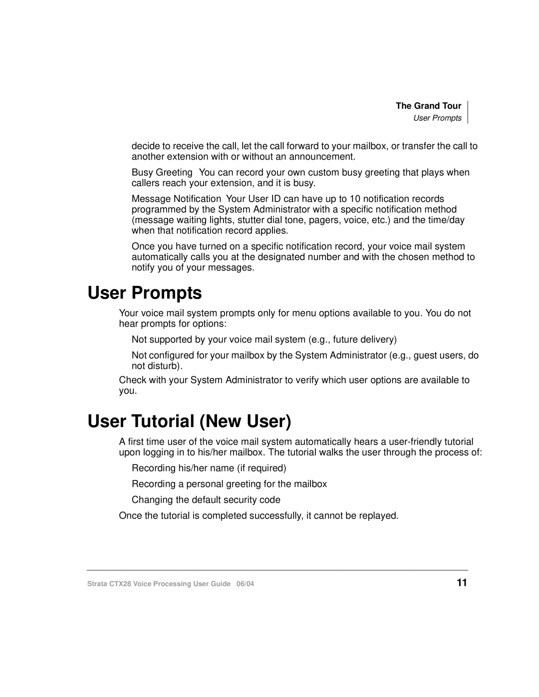 Toshiba Strata CTX28 manual User Prompts, User Tutorial New User 