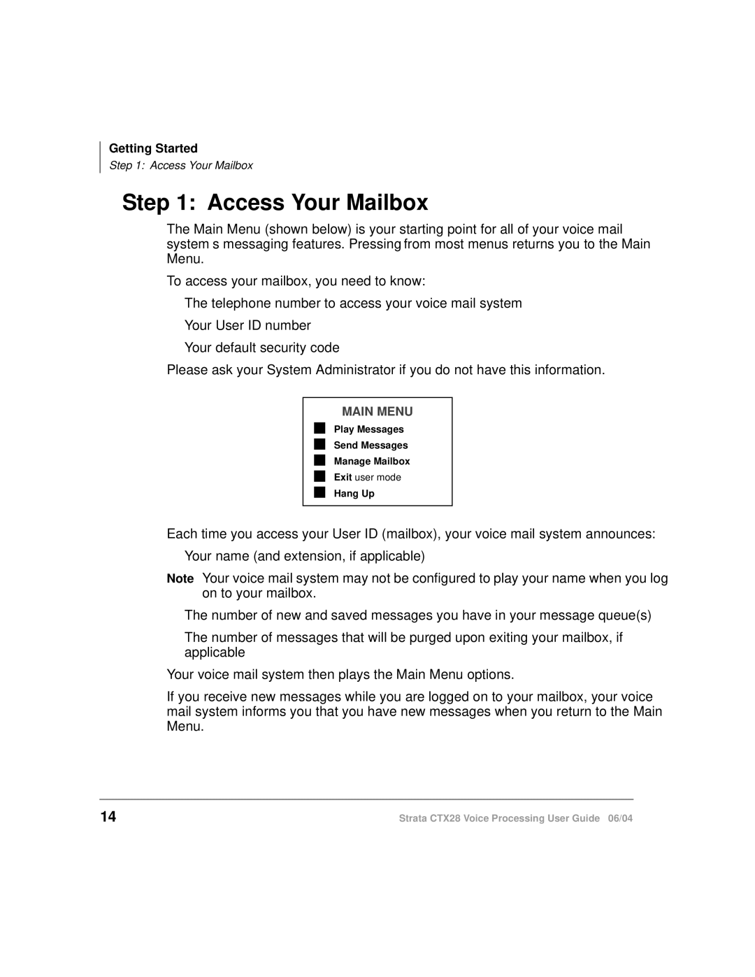 Toshiba Strata CTX28 manual Access Your Mailbox 