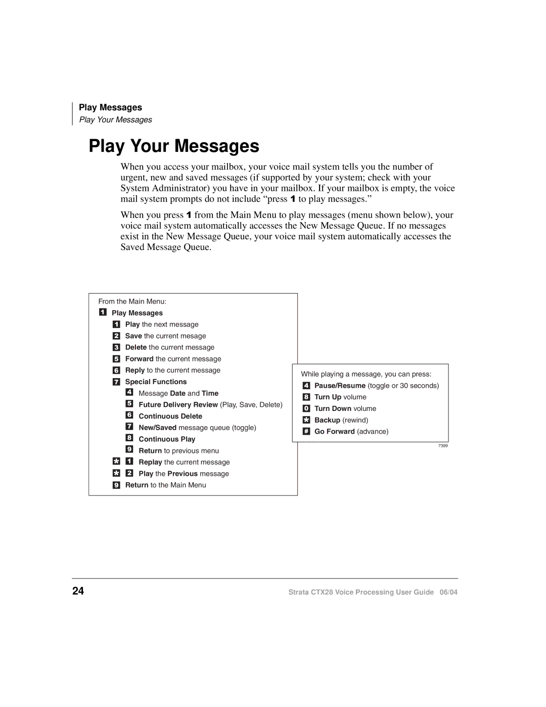 Toshiba Strata CTX28 manual Play Your Messages, Play Messages 