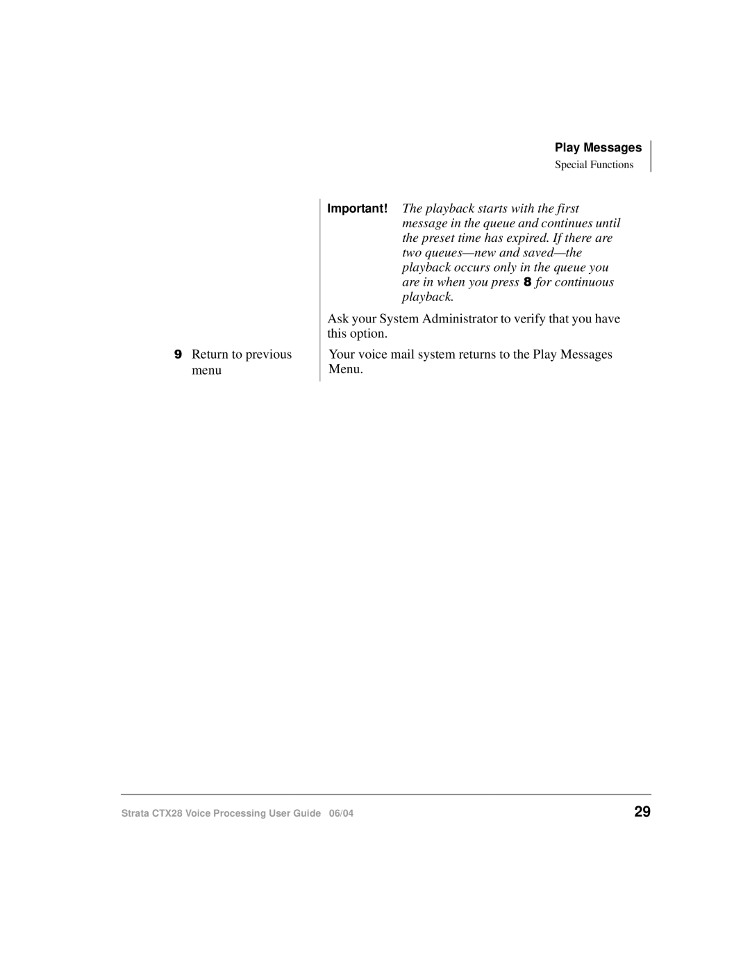 Toshiba Strata CTX28 manual Return to previous menu 