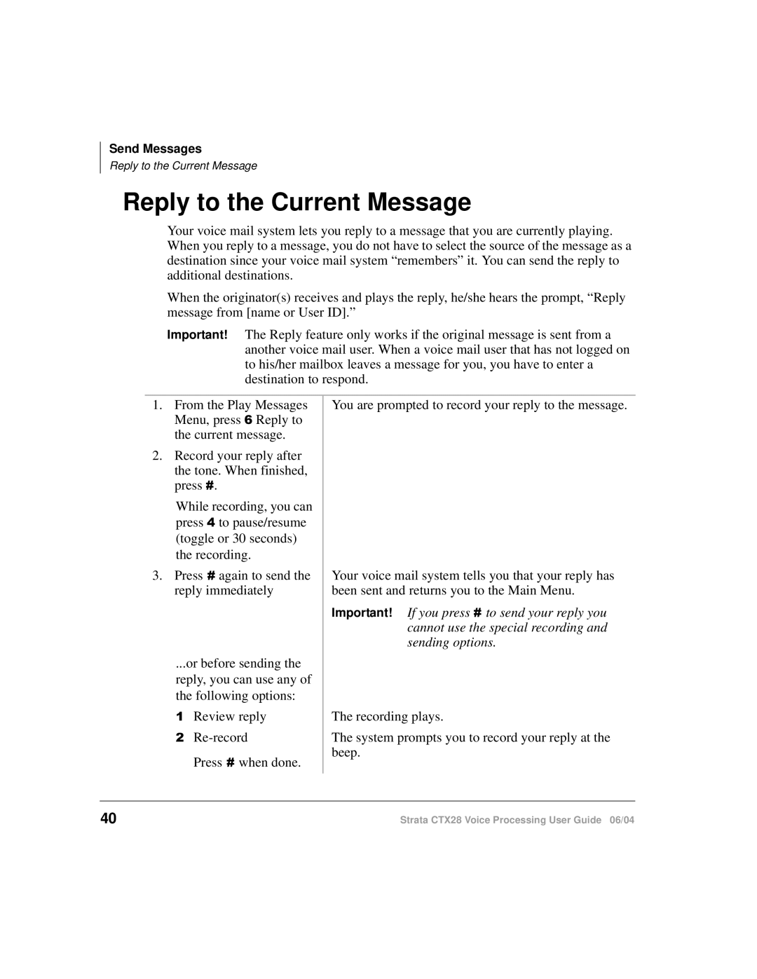 Toshiba Strata CTX28 manual Reply to the Current Message 