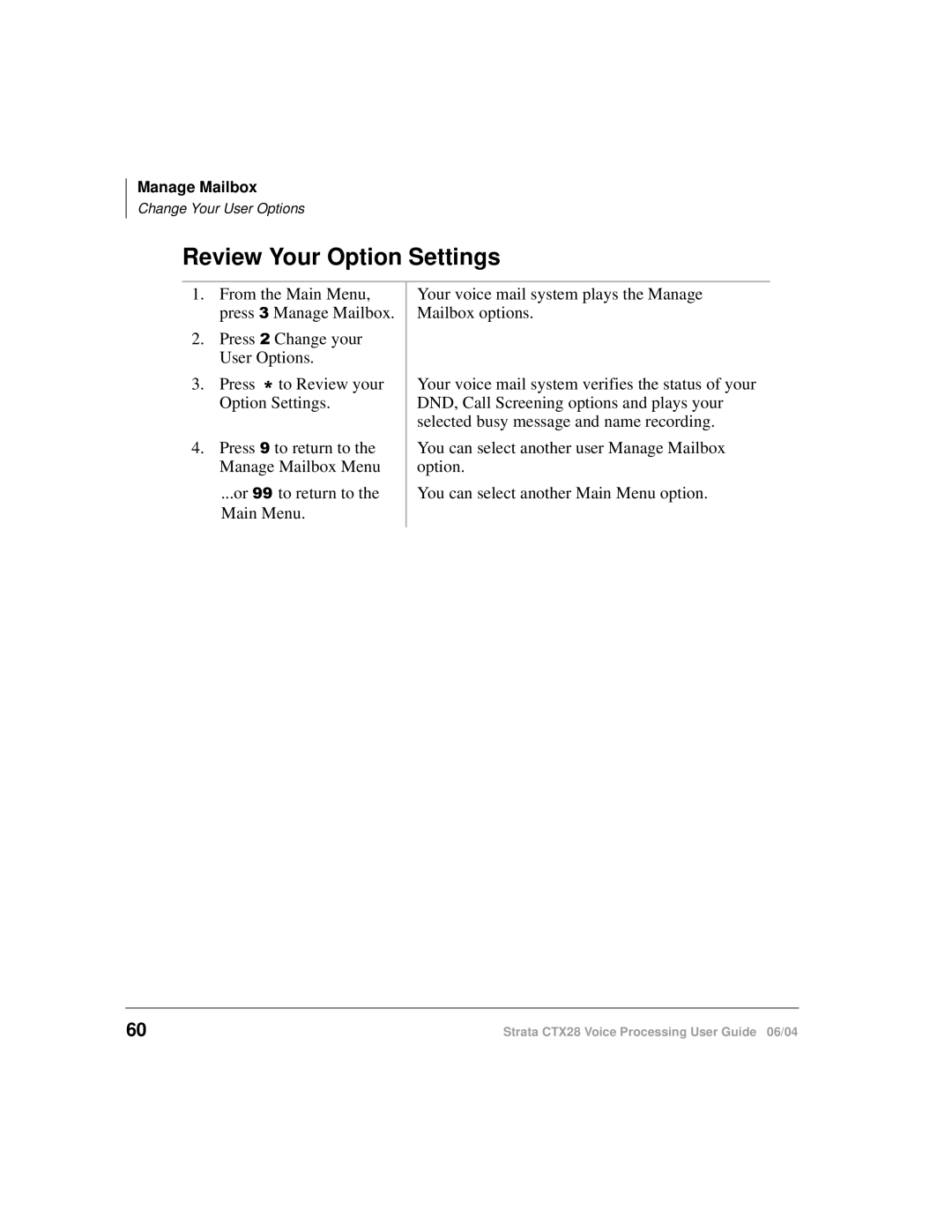 Toshiba Strata CTX28 manual Review Your Option Settings 