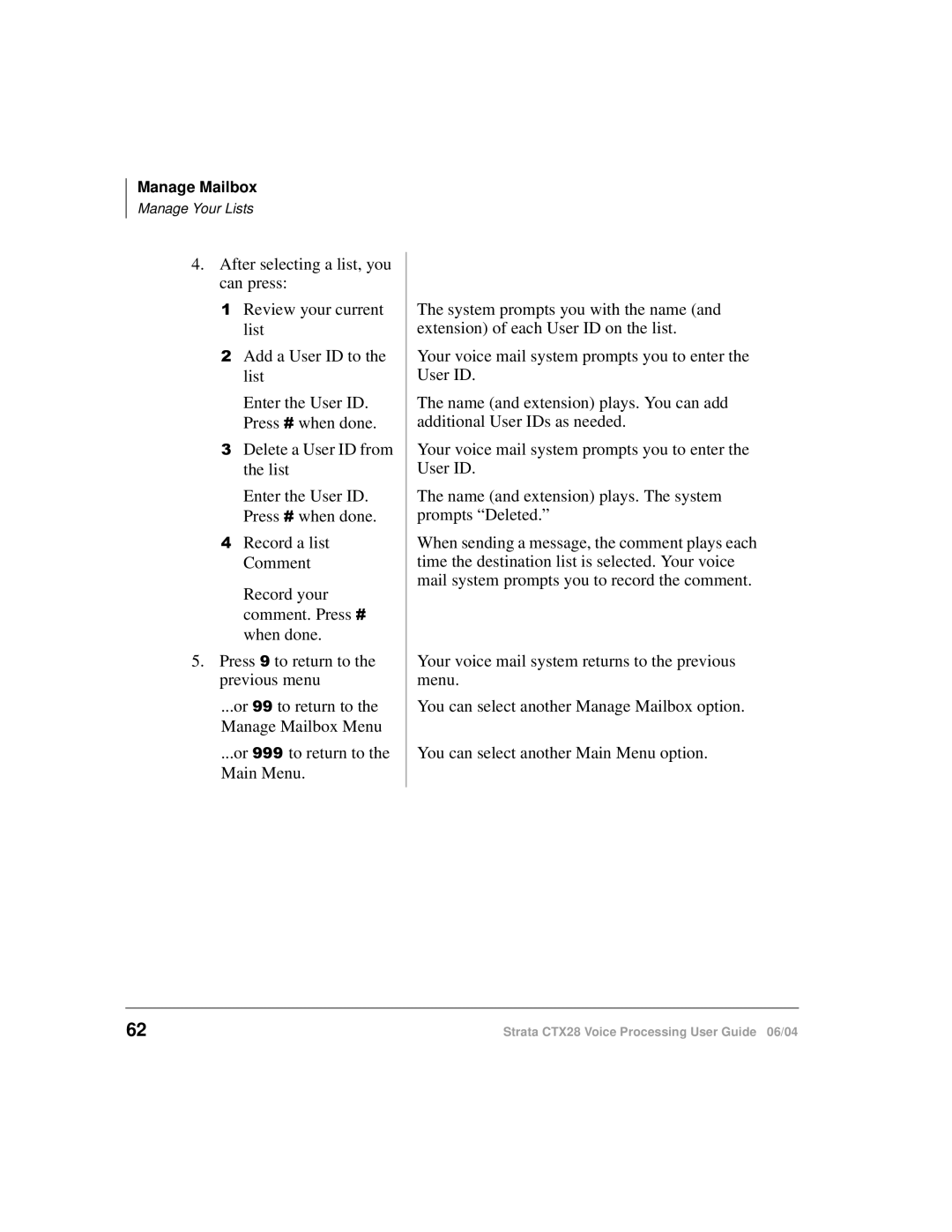 Toshiba Strata CTX28 manual Delete a User ID from the list 