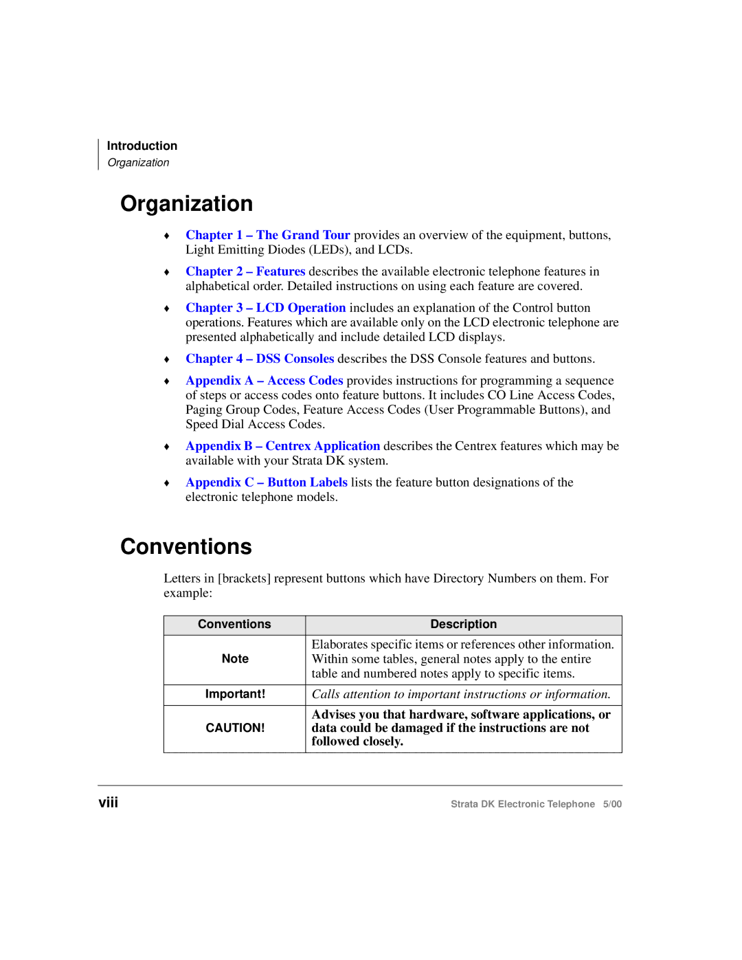 Toshiba Strata DK manual Organization, Conventions 