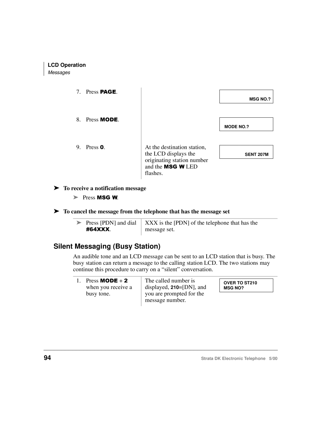 Toshiba Strata DK manual Silent Messaging Busy Station, To receive a notification message 