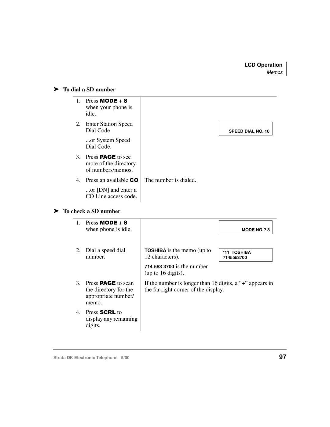 Toshiba Strata DK manual To dial a SD number, Dial Code, To check a SD number 