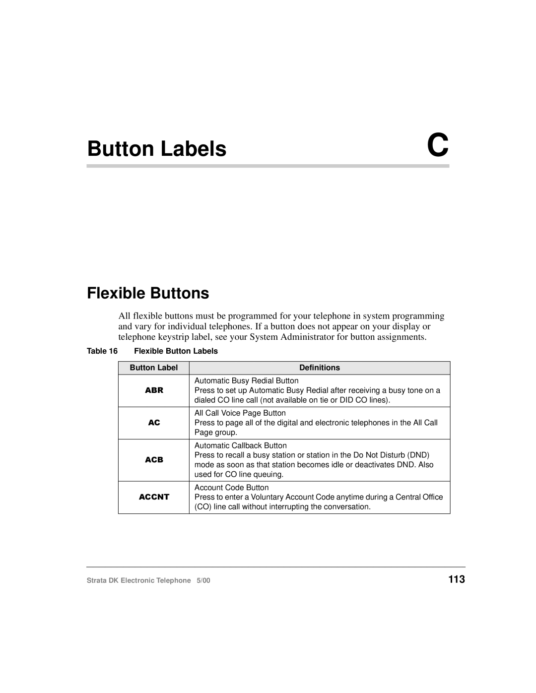 Toshiba Strata DK manual Flexible Buttons, 113 