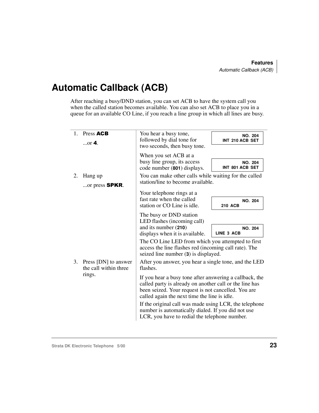 Toshiba Strata DK manual Automatic Callback ACB 