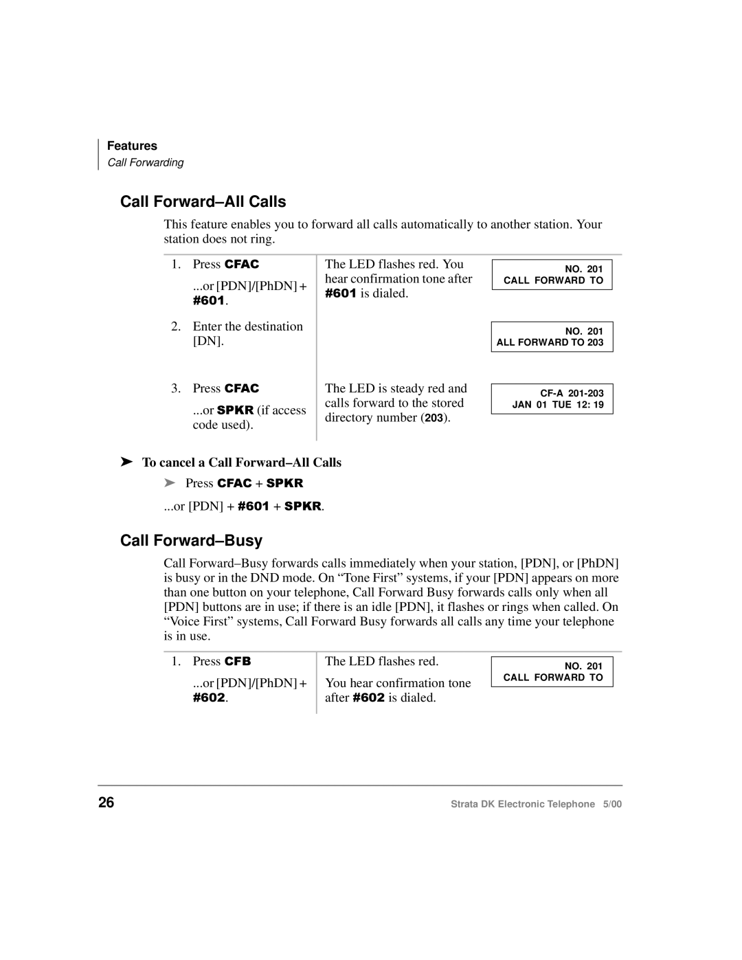 Toshiba Strata DK manual Call Forward-Busy, To cancel a Call Forward-All Calls 