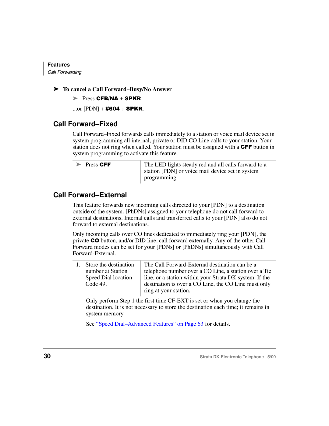 Toshiba Strata DK manual Call Forward-Fixed, Call Forward-External, To cancel a Call Forward-Busy/No Answer 