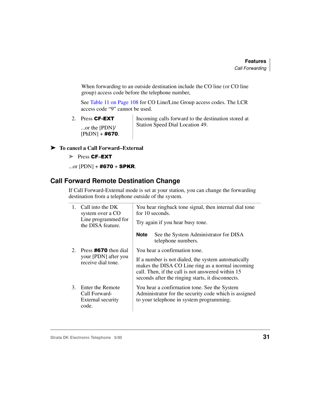 Toshiba Strata DK manual Call Forward Remote Destination Change, To cancel a Call Forward-External 