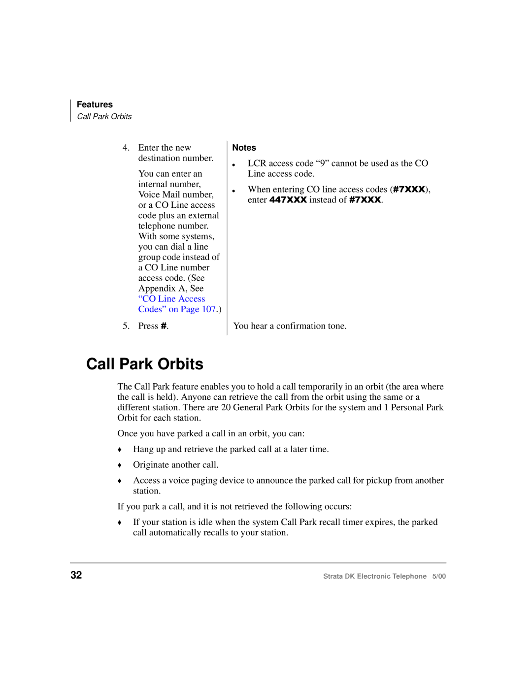 Toshiba Strata DK manual Call Park Orbits, Enter the new destination number 