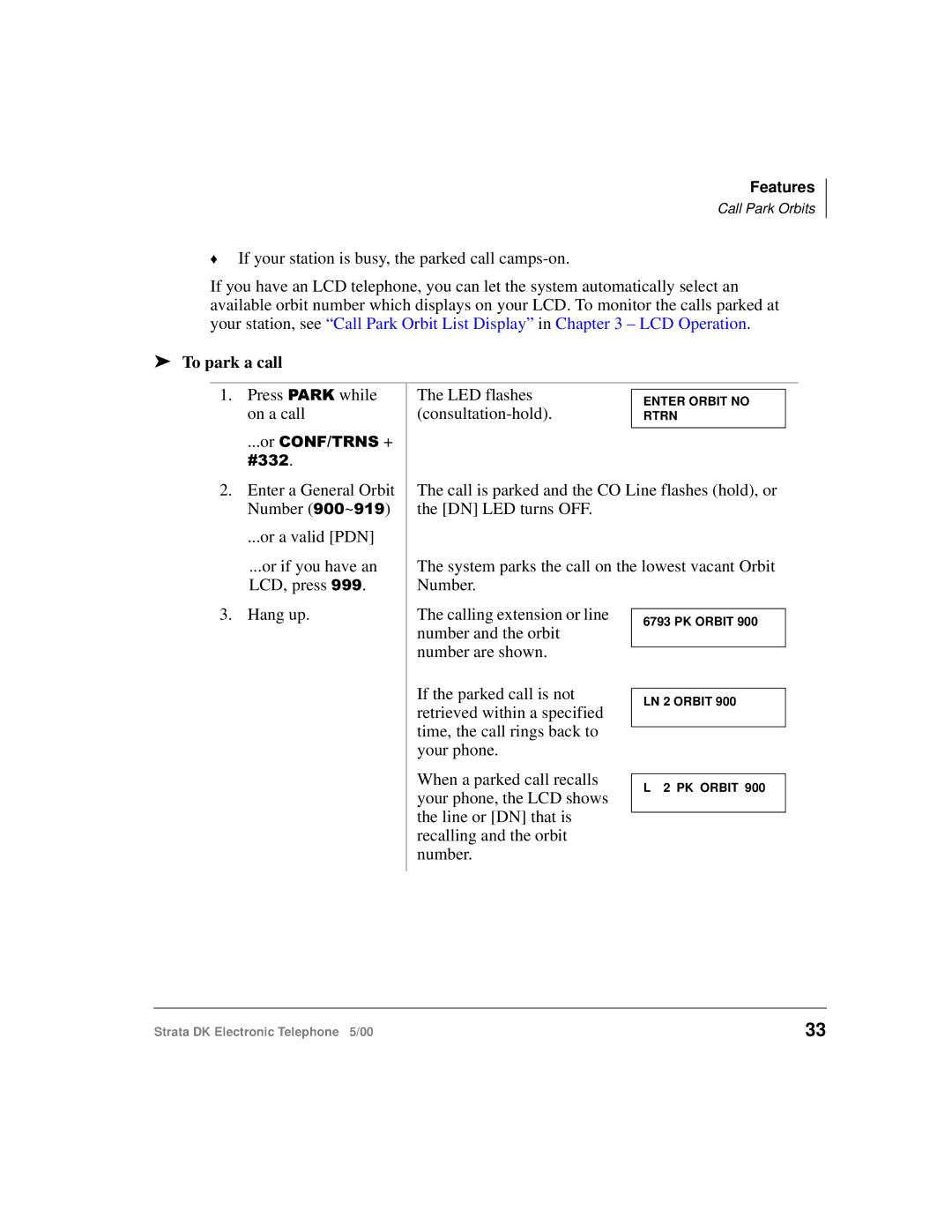 Toshiba Strata DK manual To park a call 