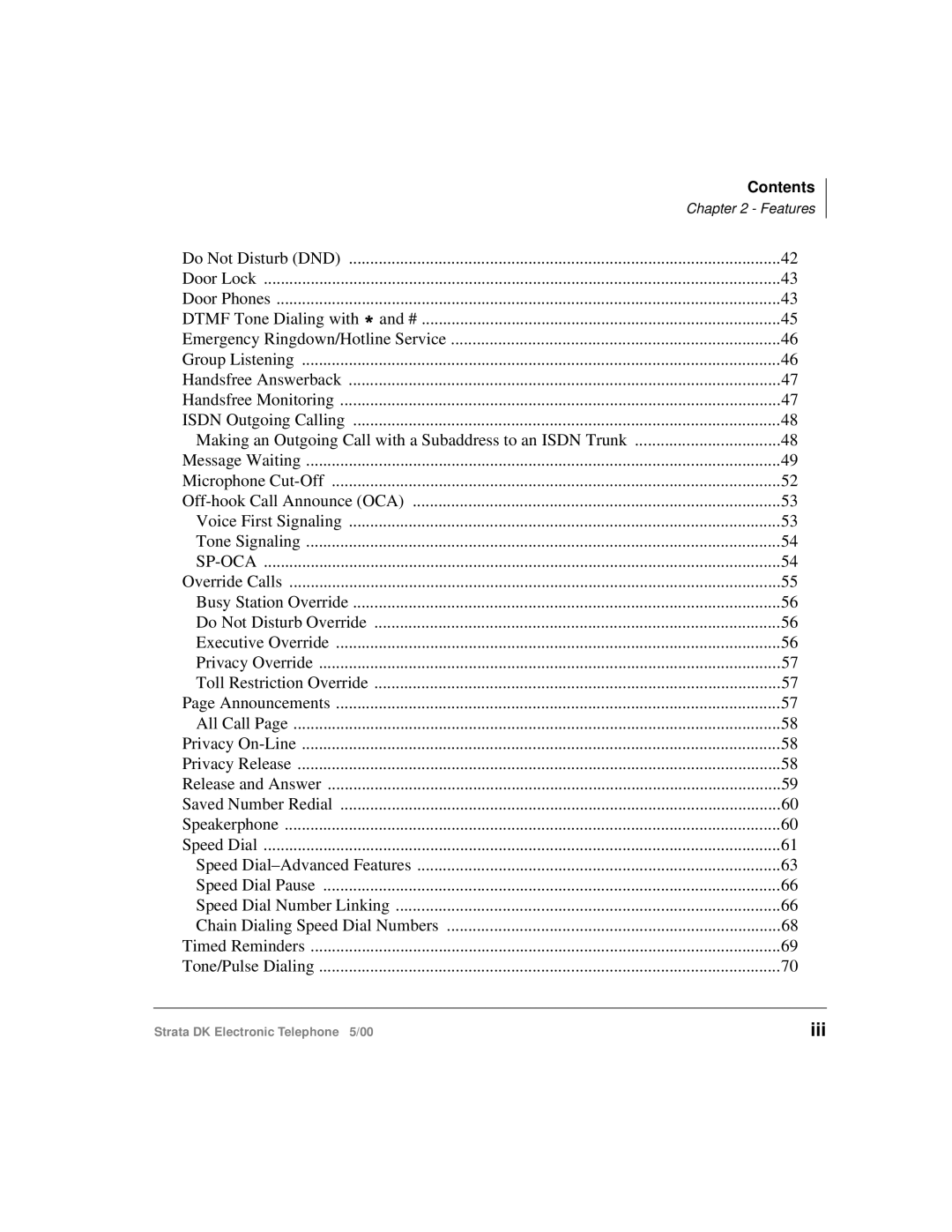 Toshiba Strata DK manual Iii, Sp-Oca 