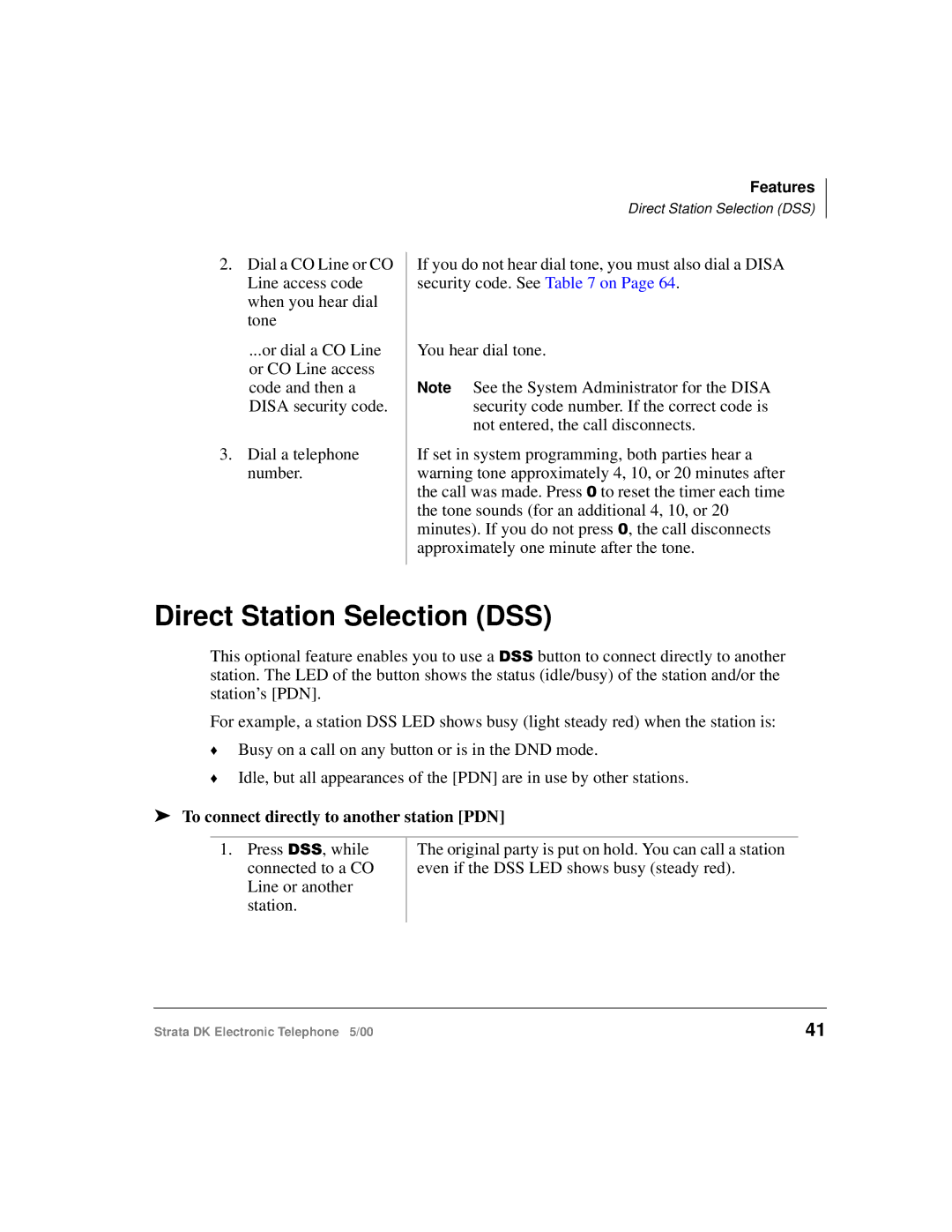 Toshiba Strata DK manual Direct Station Selection DSS, To connect directly to another station PDN 