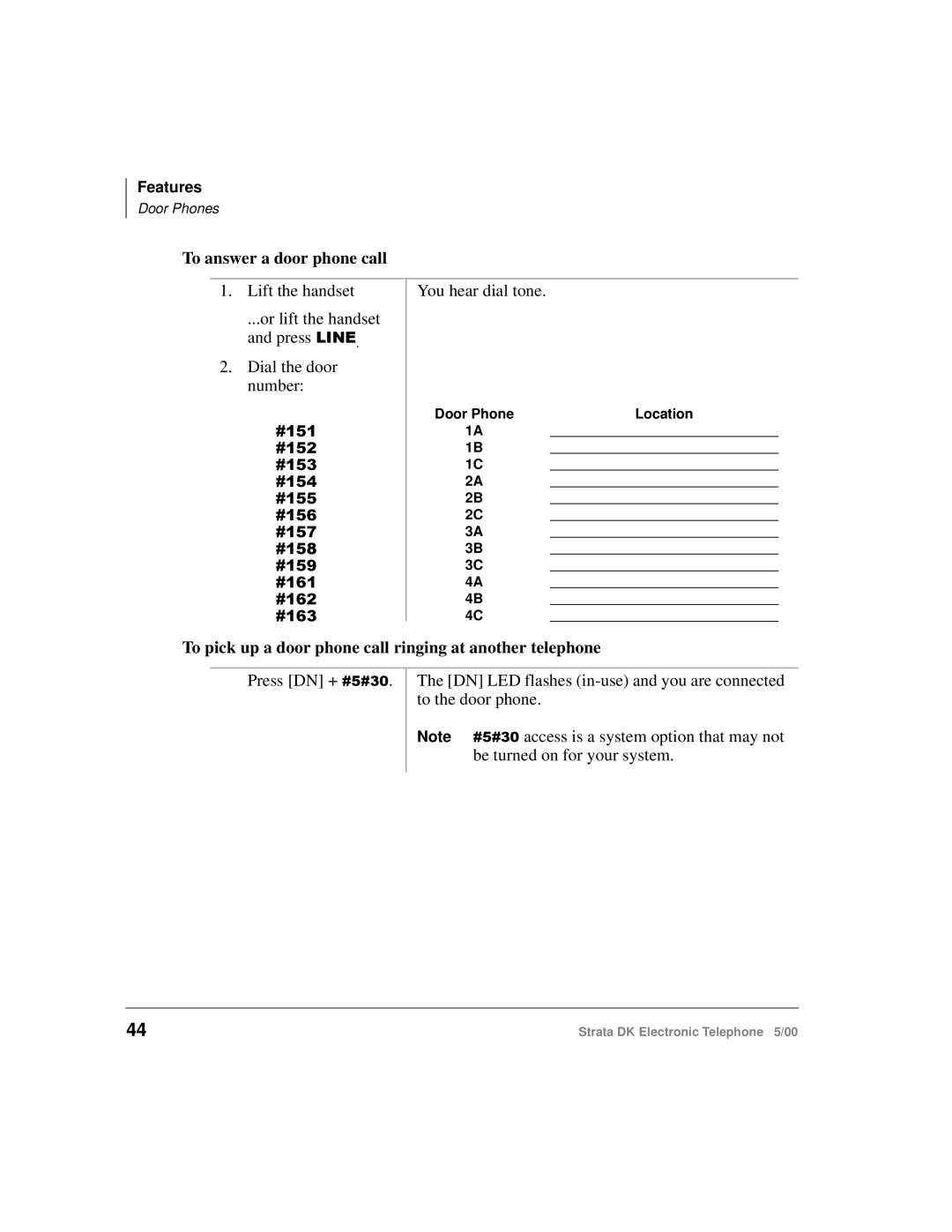 Toshiba Strata DK manual To answer a door phone call, To pick up a door phone call ringing at another telephone 