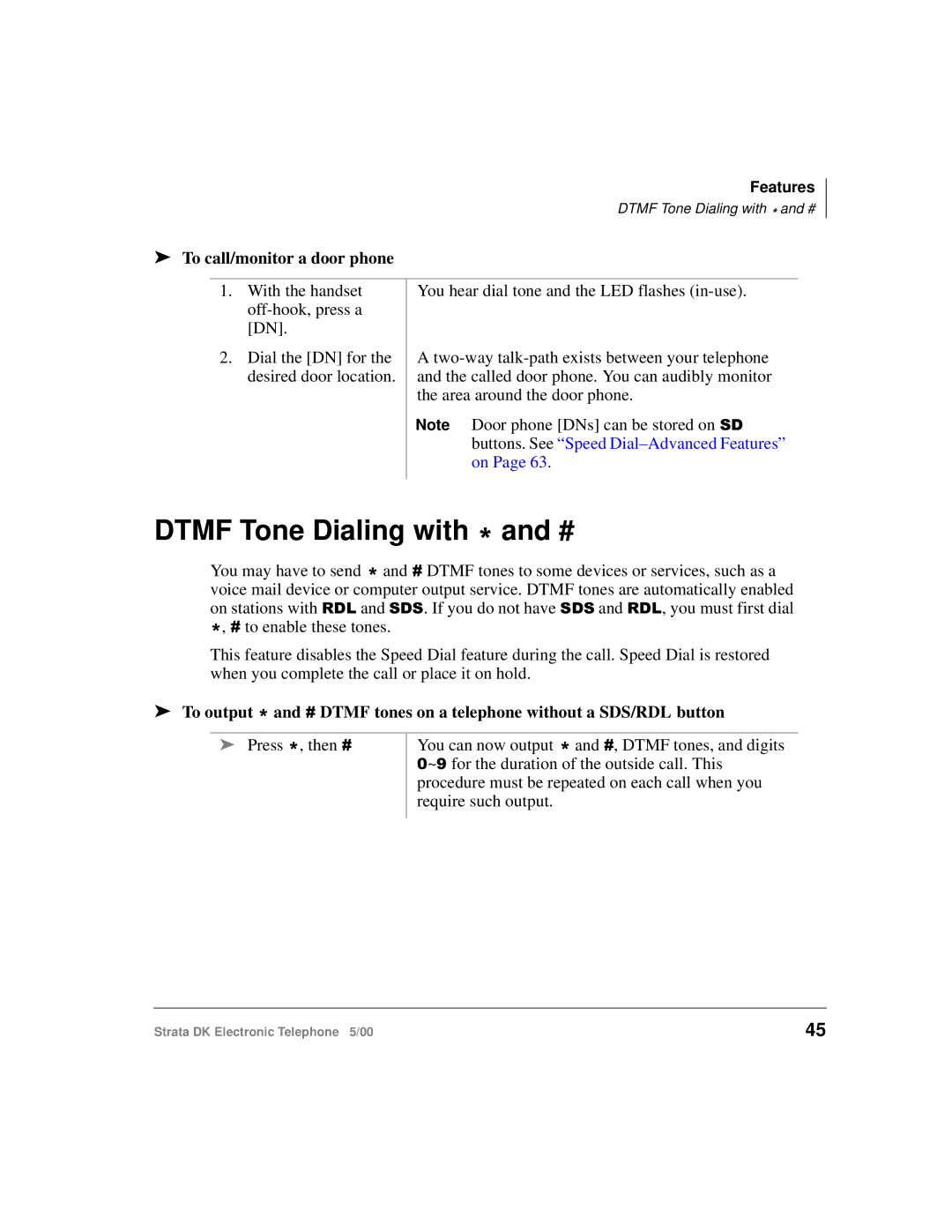 Toshiba Strata DK manual Dtmf Tone Dialing with and #, To call/monitor a door phone 