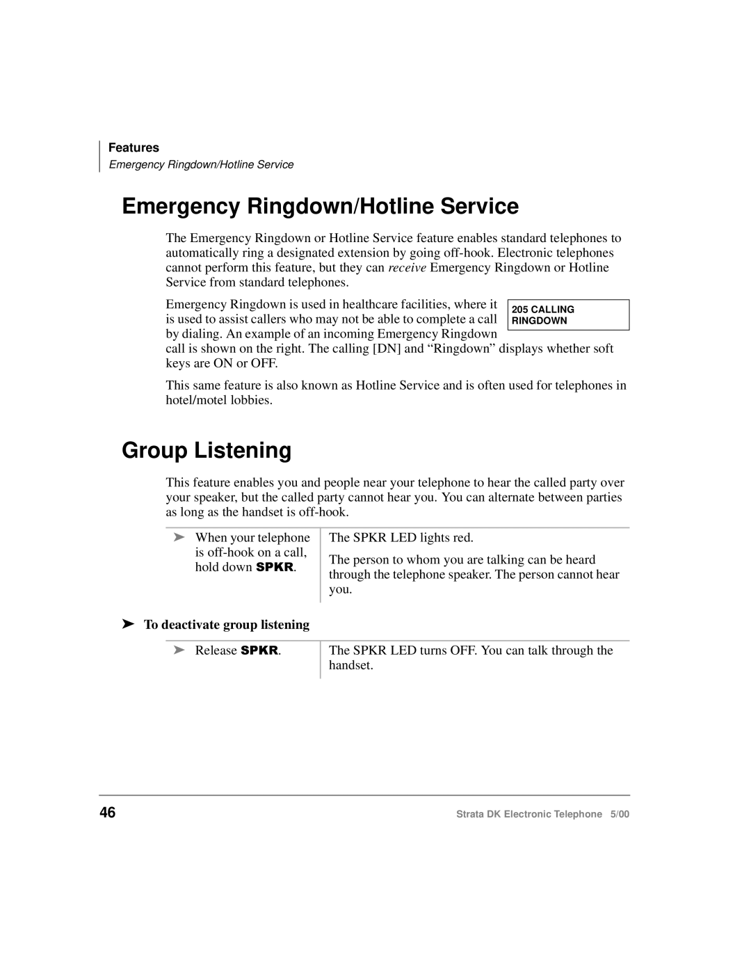 Toshiba Strata DK manual Emergency Ringdown/Hotline Service, Group Listening, To deactivate group listening 