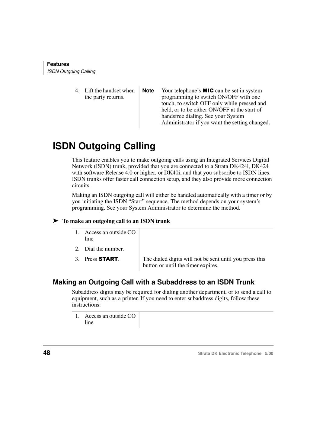 Toshiba Strata DK manual Isdn Outgoing Calling, Making an Outgoing Call with a Subaddress to an Isdn Trunk 